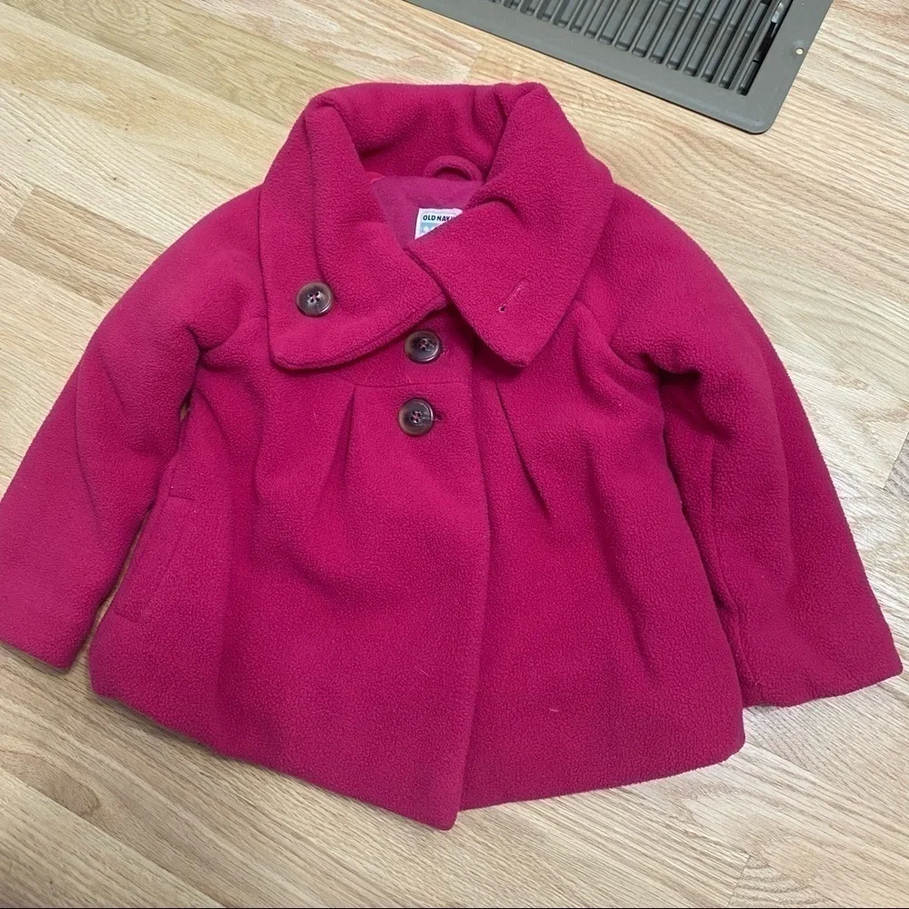 Old Navy Fleece Pea Coat 3A Girls Toddler Jacket Pink